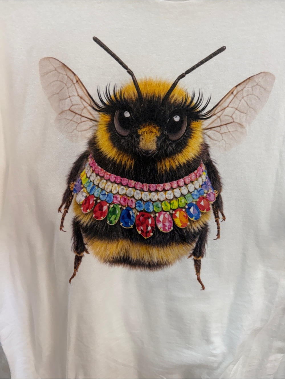 Tultex White Bee Graphic Tee with Colorful Jewel Print